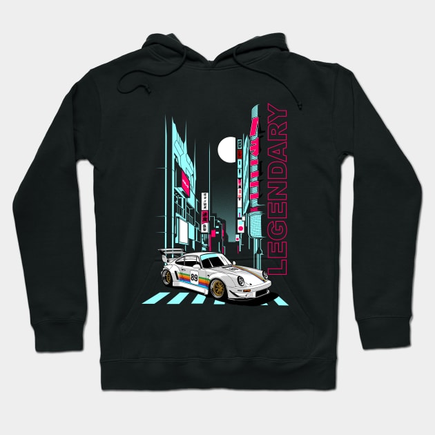 Neon Tokio 911 964 RWB JDM Tuning Car Hoodie by Automotive Apparel & Accessoires